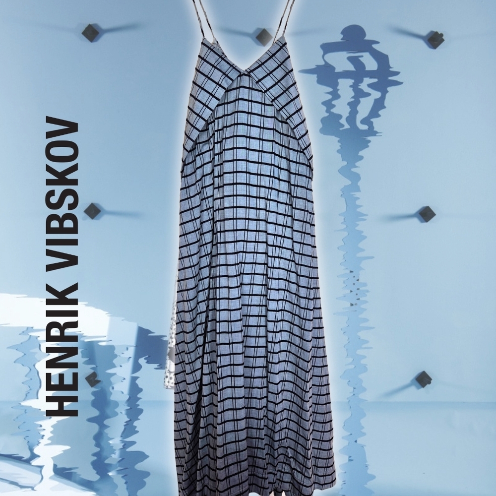 Henrik Vibskov AW18 Blue Black Checkered Dress Kimono Tie Style